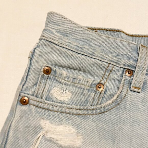Levis 501 Shorts Womens Size 27 Denim Button Fly Cut Off Distressed - Picture 11 of 16